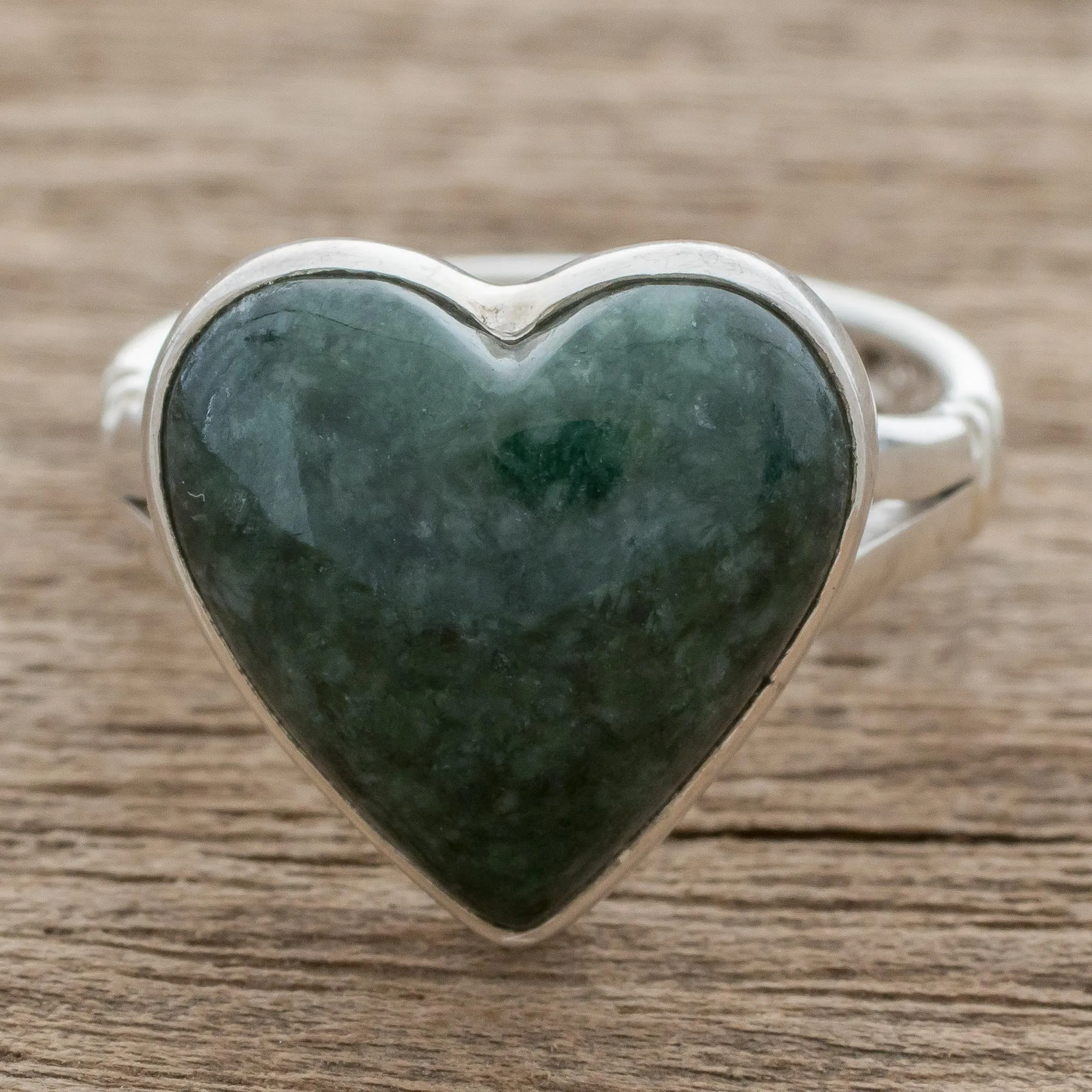 Heart-Shaped Dark Green Jade Cocktail Ring from Guatemala - Love Dream | NOVICA