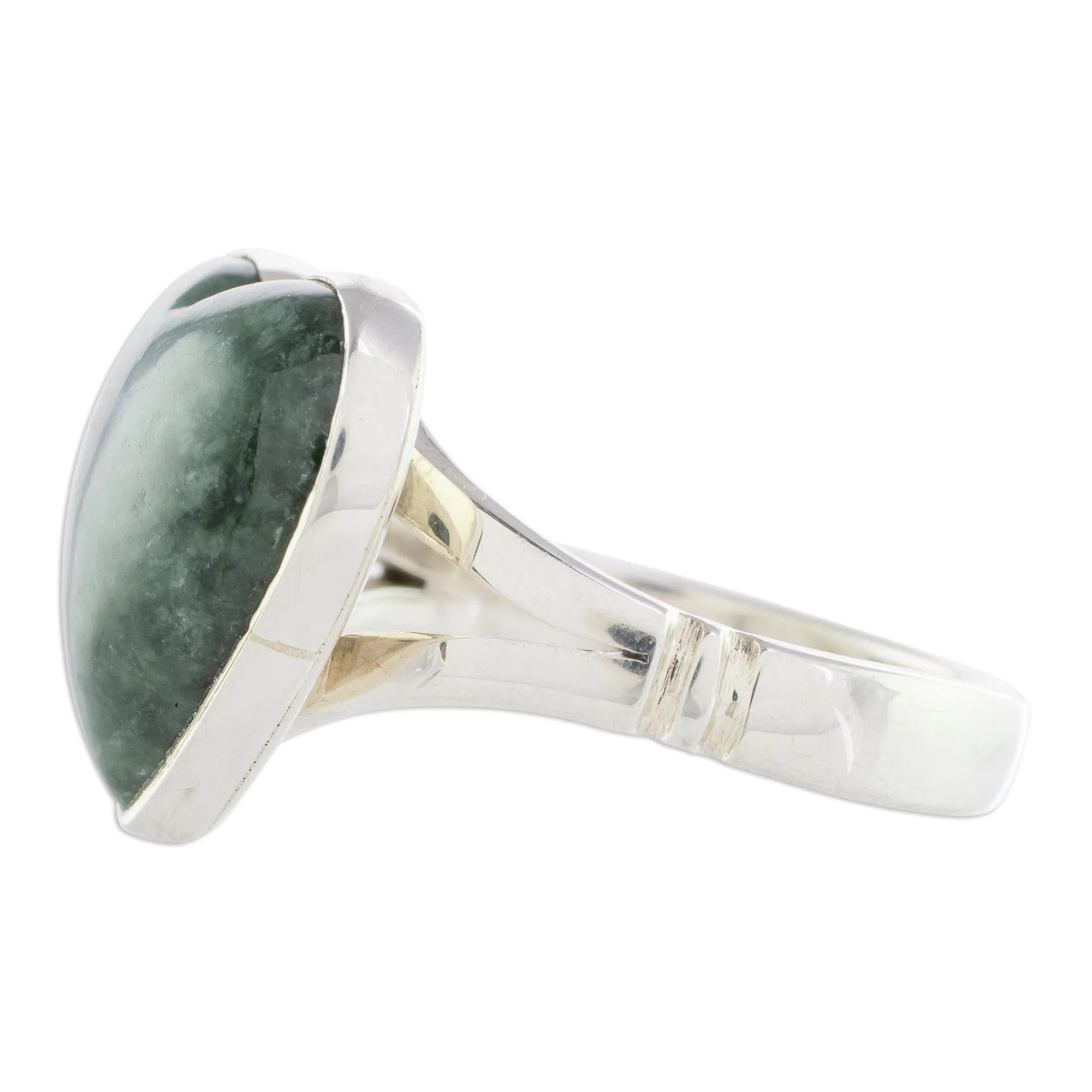 Heart-Shaped Dark Green Jade Cocktail Ring from Guatemala - Love Dream | NOVICA