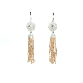 Herbal Locket Crystal Tassel Earrings - Champagne Zirconia