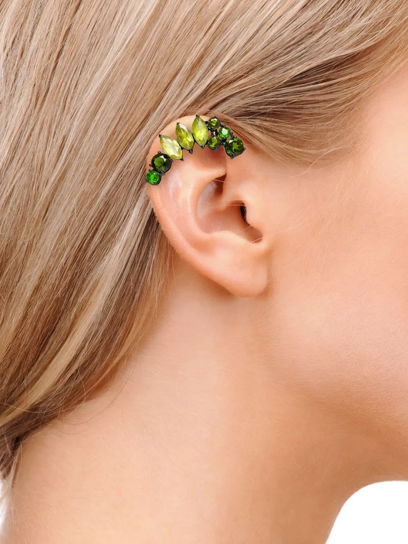 Isadora Ear Cuff with Vibrant Green Precious Gemstones In Blackened Silver