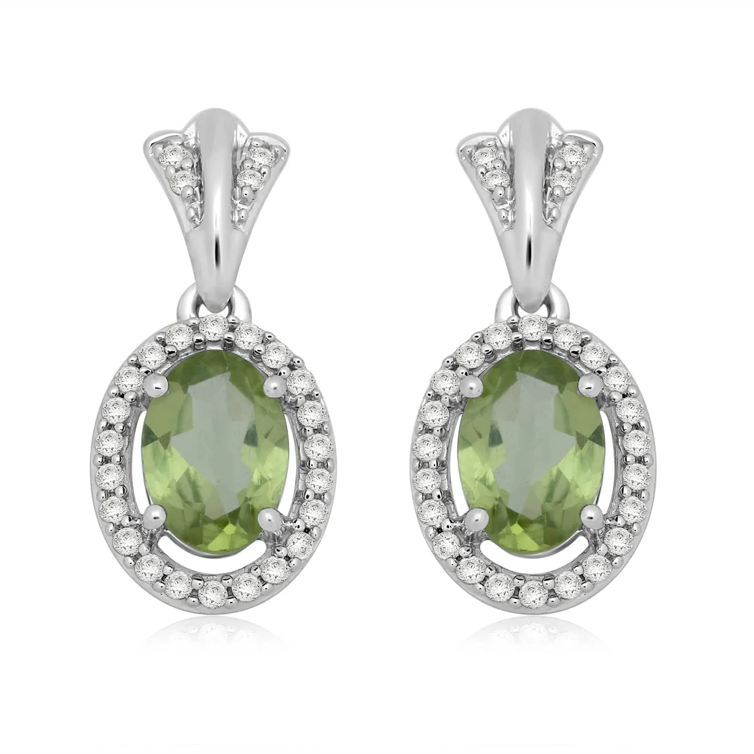 Jewelili Sterling Silver With Peridot and Created White Sapphire Dangle Earrings