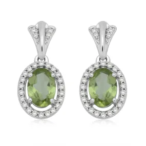 Jewelili Sterling Silver With Peridot and Created White Sapphire Dangle Earrings