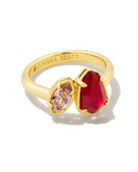 Kendra Scott  Alexandria Cocktail Ring Gold Cranberry Mix Size 7