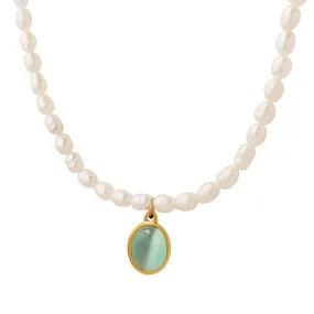 Lake Green Opal Pendant Pearl Necklace