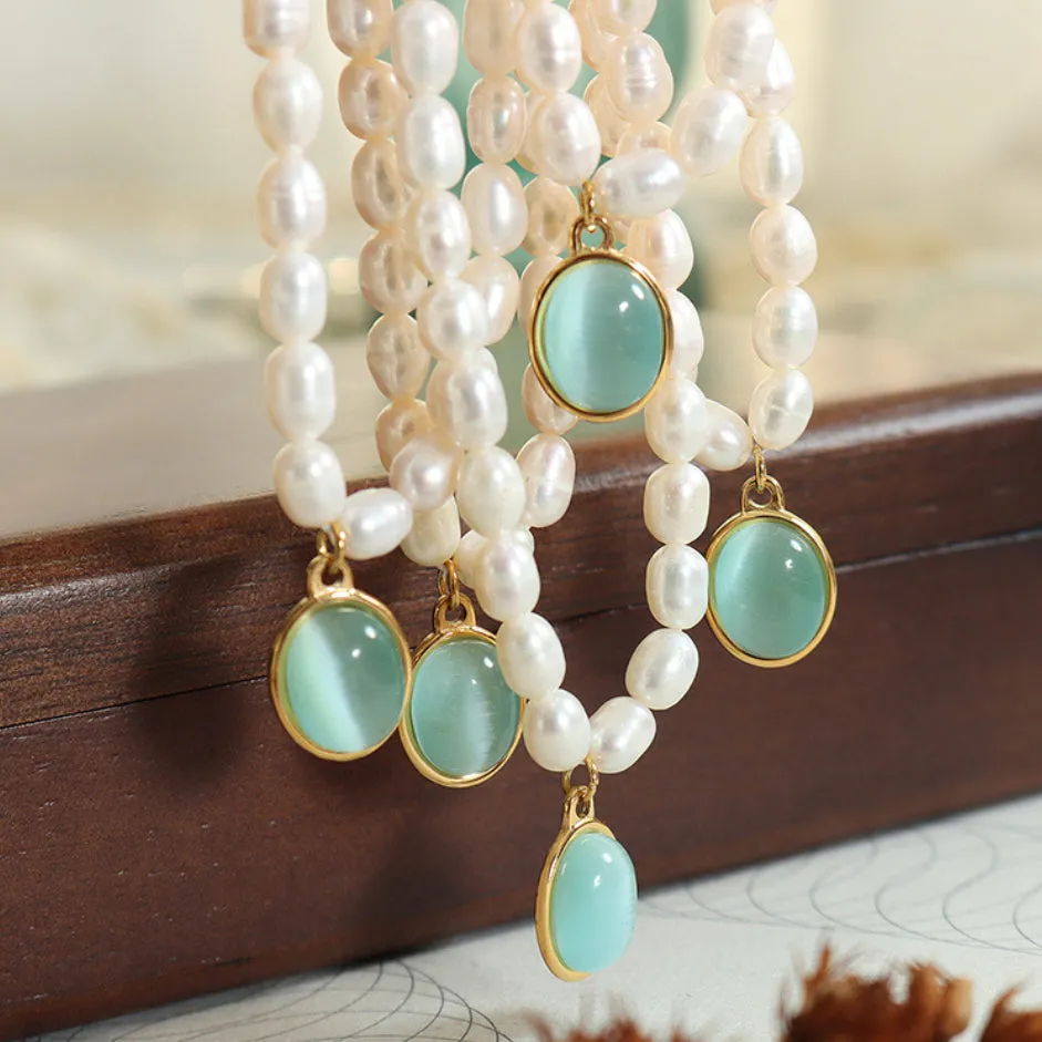 Lake Green Opal Pendant Pearl Necklace