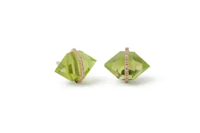 Large Herkimer Cut Peridot Micropave Bezel Stud Earrings