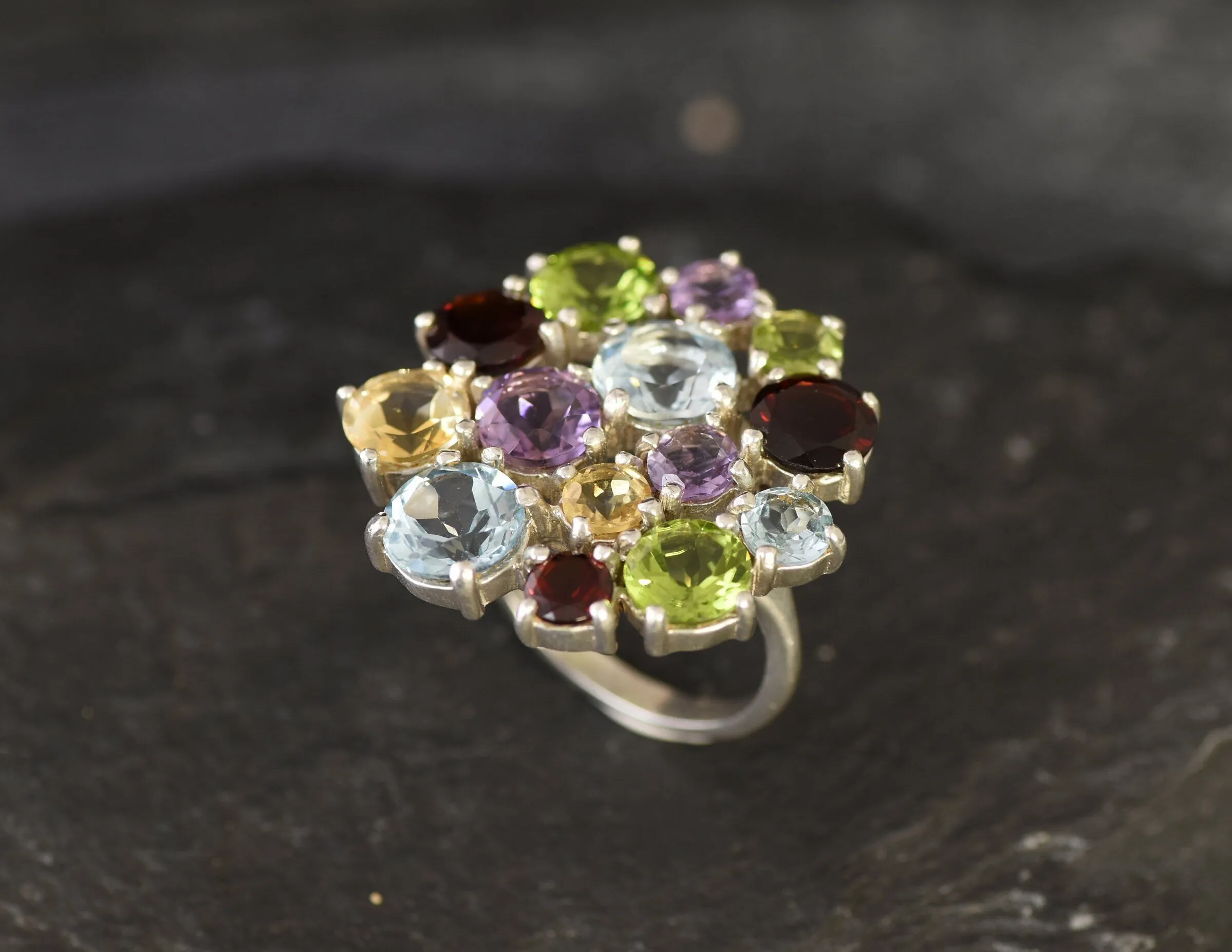 Large Multistone Ring - Colorful Cocktail Ring - Statement Cluster Ring