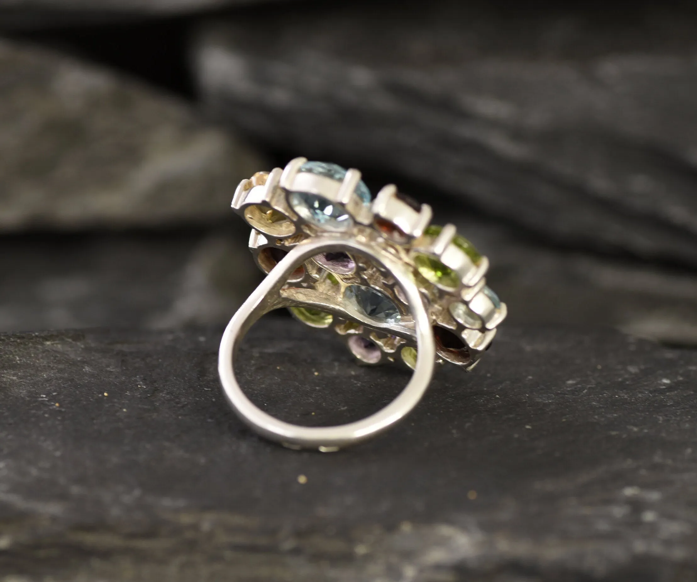 Large Multistone Ring - Colorful Cocktail Ring - Statement Cluster Ring