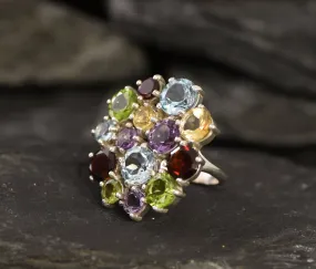 Large Multistone Ring - Colorful Cocktail Ring - Statement Cluster Ring