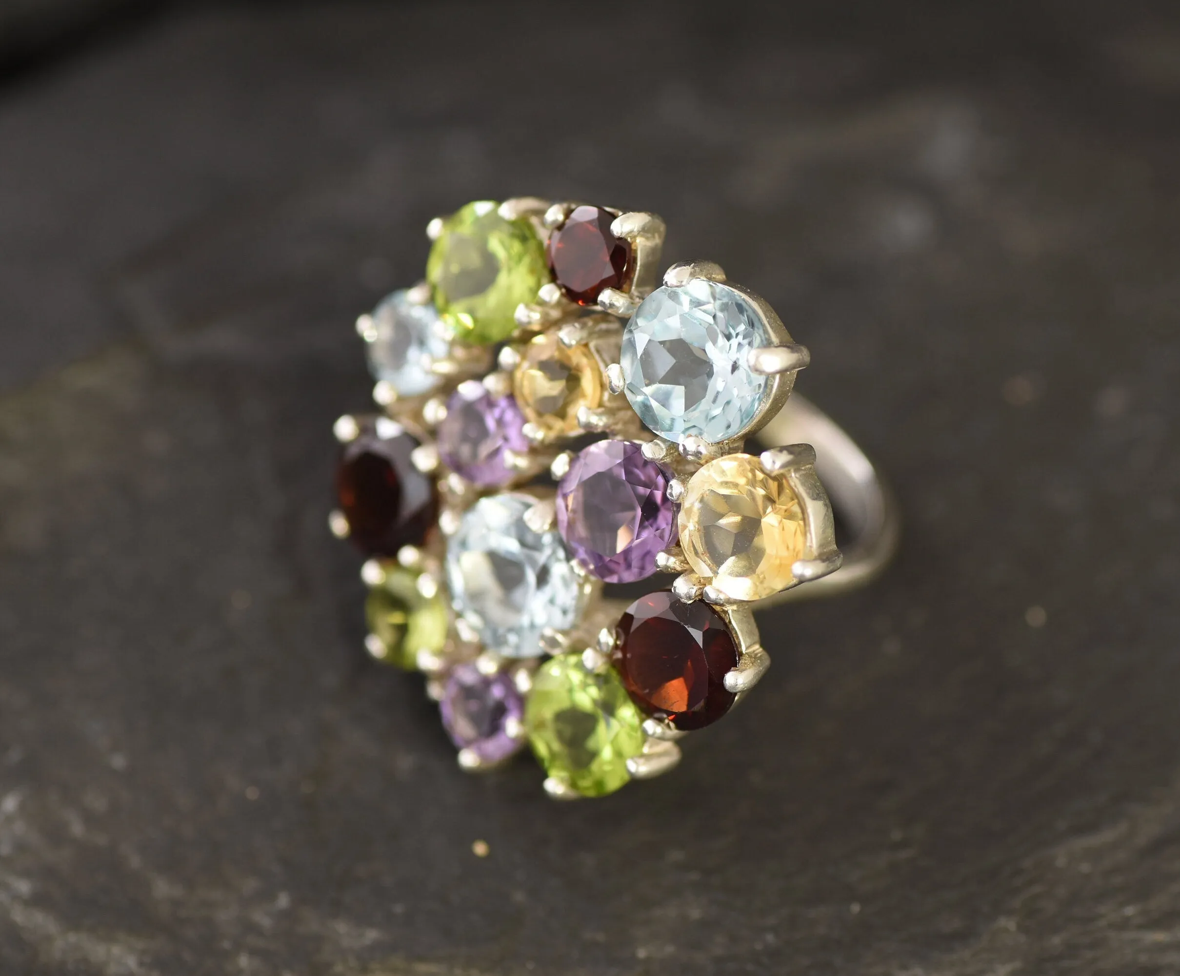Large Multistone Ring - Colorful Cocktail Ring - Statement Cluster Ring