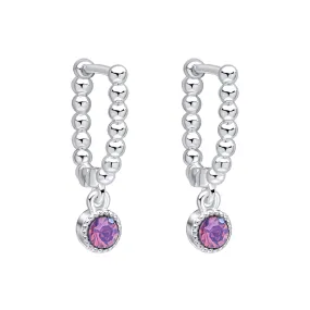 Laura Ashley Stippled Purple Crystal Silver Tone Hoop Earrings E6532