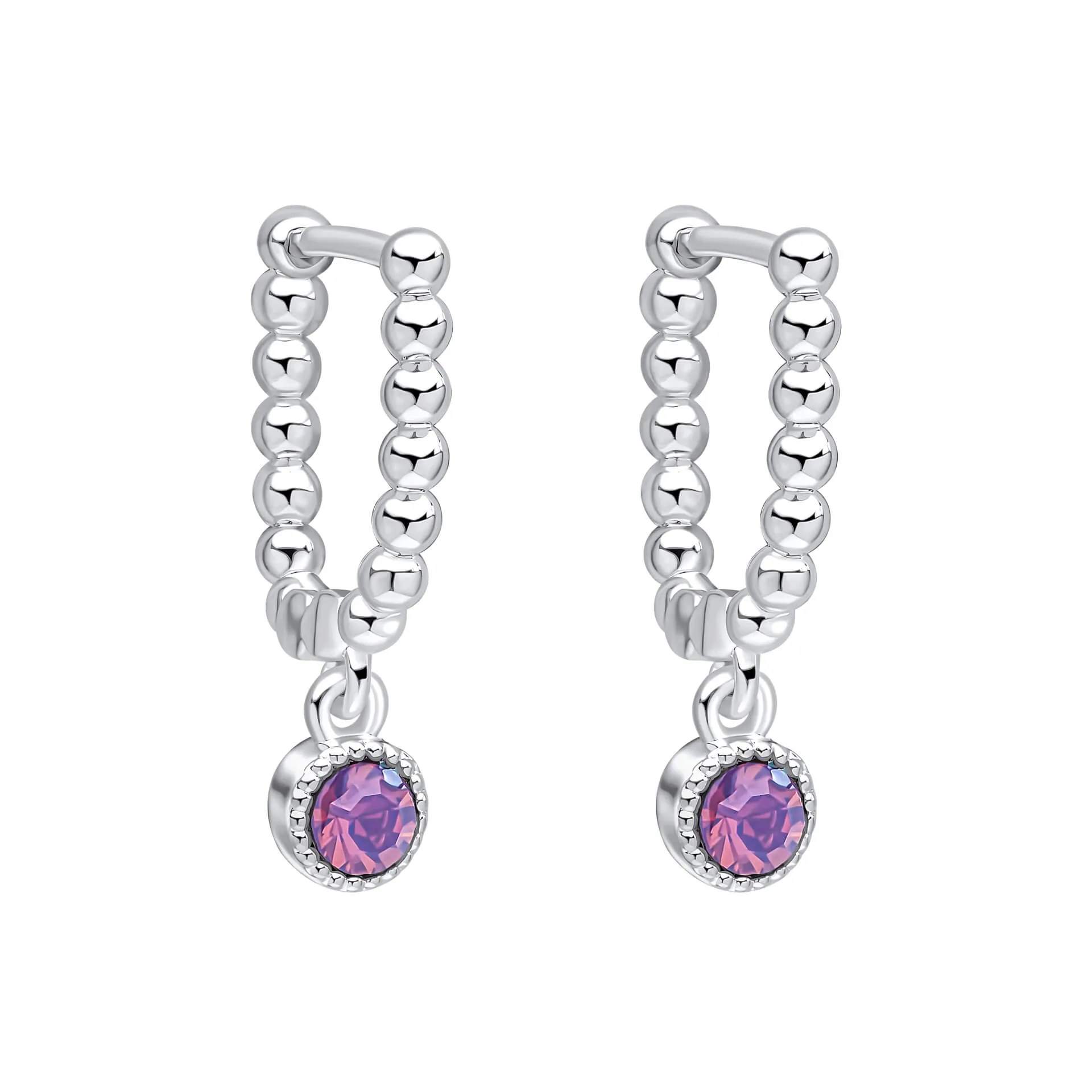 Laura Ashley Stippled Purple Crystal Silver Tone Hoop Earrings E6532