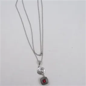 Long Sweater Pendant Necklace Red Charm Silver Long Chain