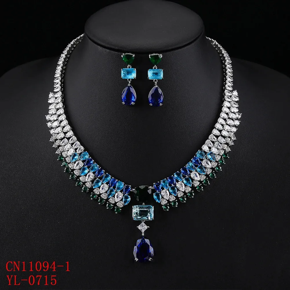 Luxury Wedding Jewelry Sets for Brides Women Jewelry Accessory Waterdrop Cubic Zirconia Necklace Earrings Sets CN11094