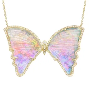 Magical Ocean Sunset Quartz Butterfly Necklace with Diamonds