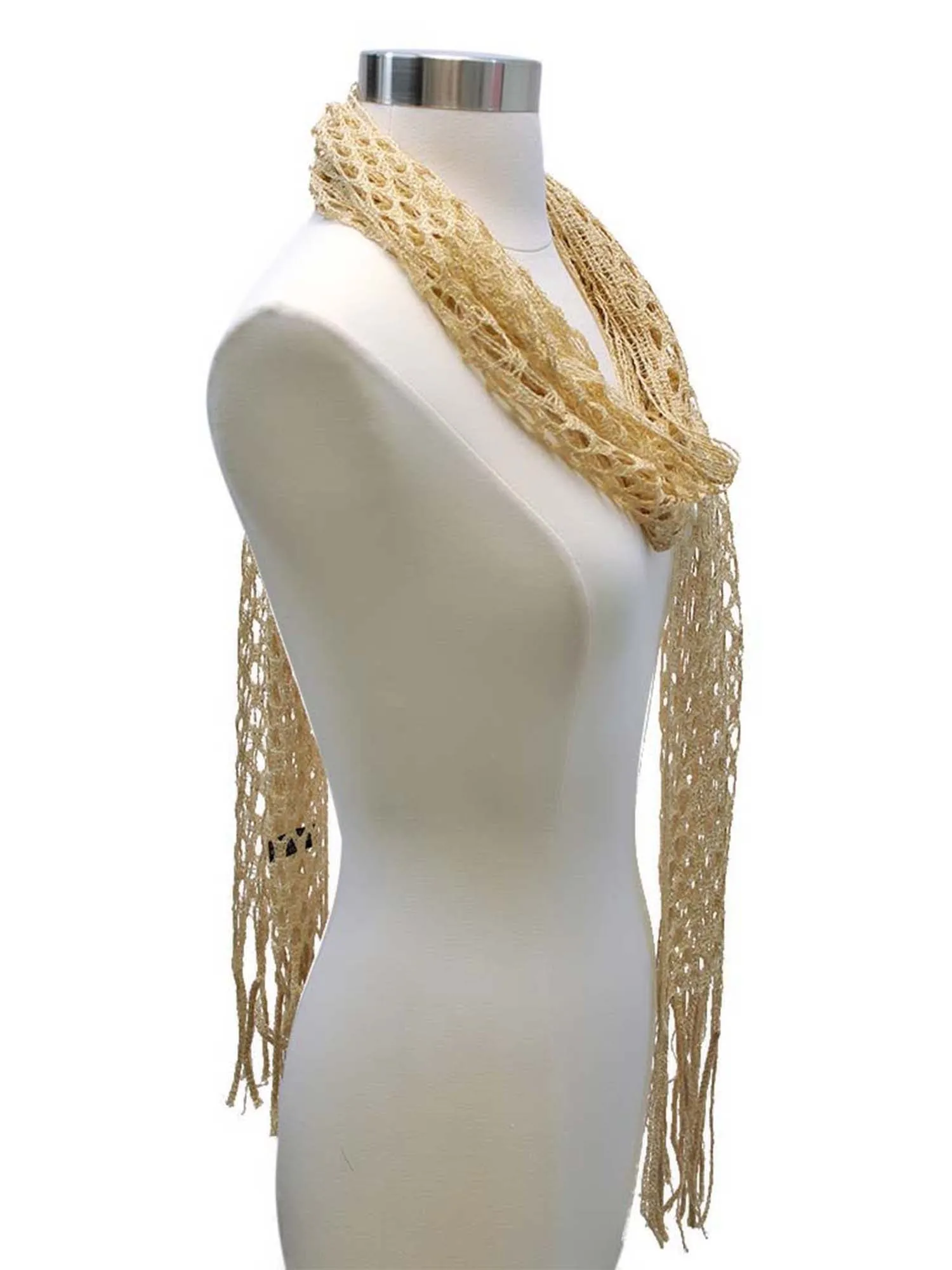 Metallic Long Mesh Fringed Shawl
