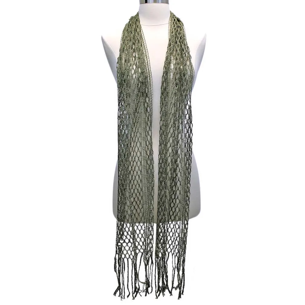 Metallic Long Mesh Fringed Shawl