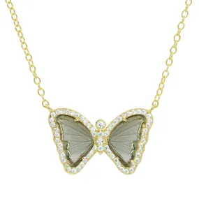 Mini Butterfly Necklace in Smoky Quartz