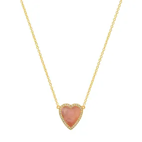 Mini Pink Opal Inlay Heart Necklace with Diamonds