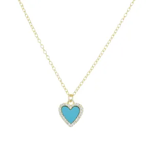 Mini Turquoise Heart Necklace With Crystals