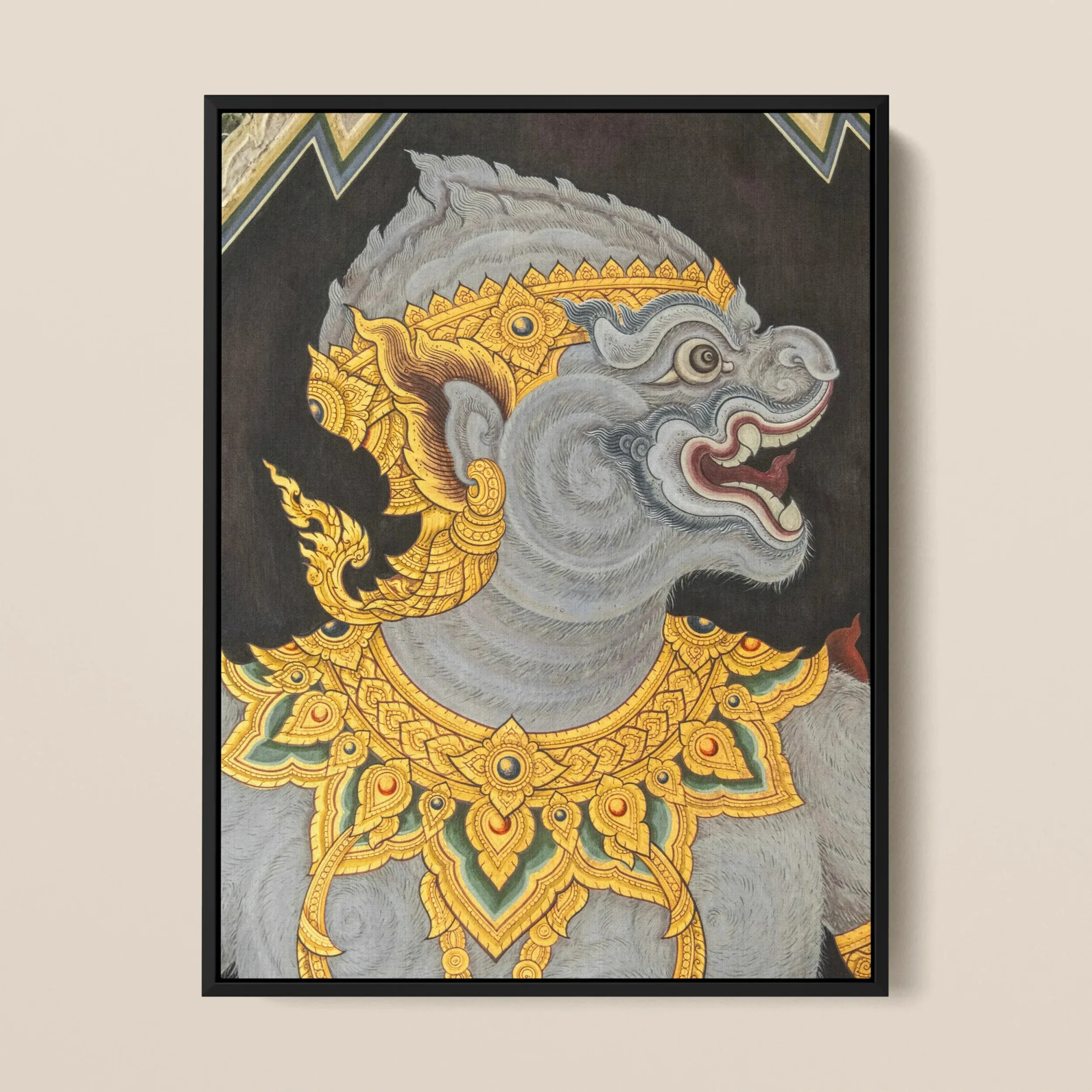 Monkey See Too - Traditional Thai Fresco Art Framed Canvas