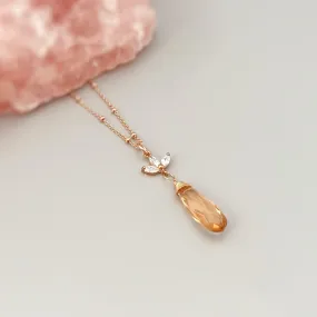 Morganite and Crystal Necklace Rose Gold, Gold, Sterling Silver