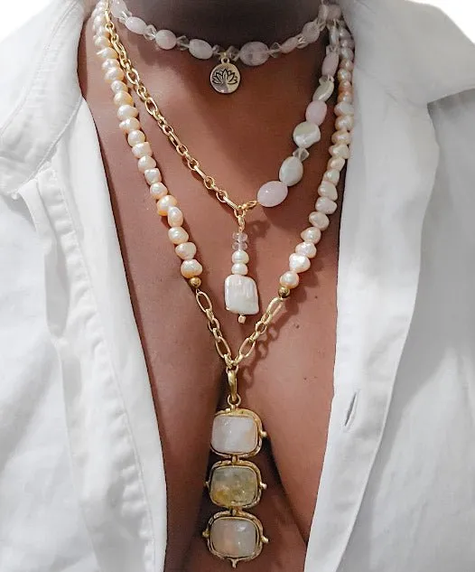 Morganite and Freshwater Pearl Multi Necklace