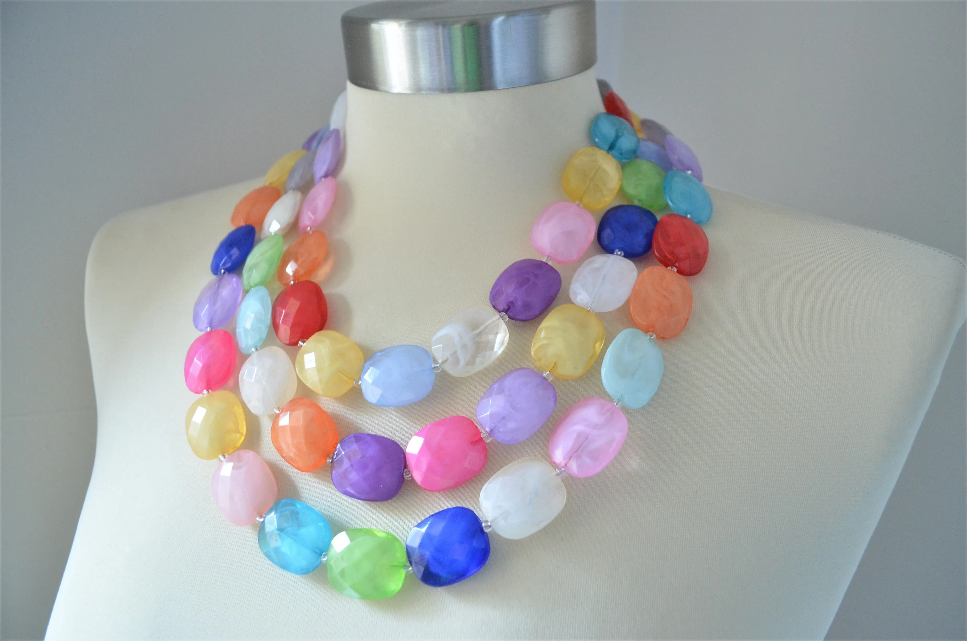 Multi Color Acrylic Bead Colorful Lucite Statement Necklace - Jane