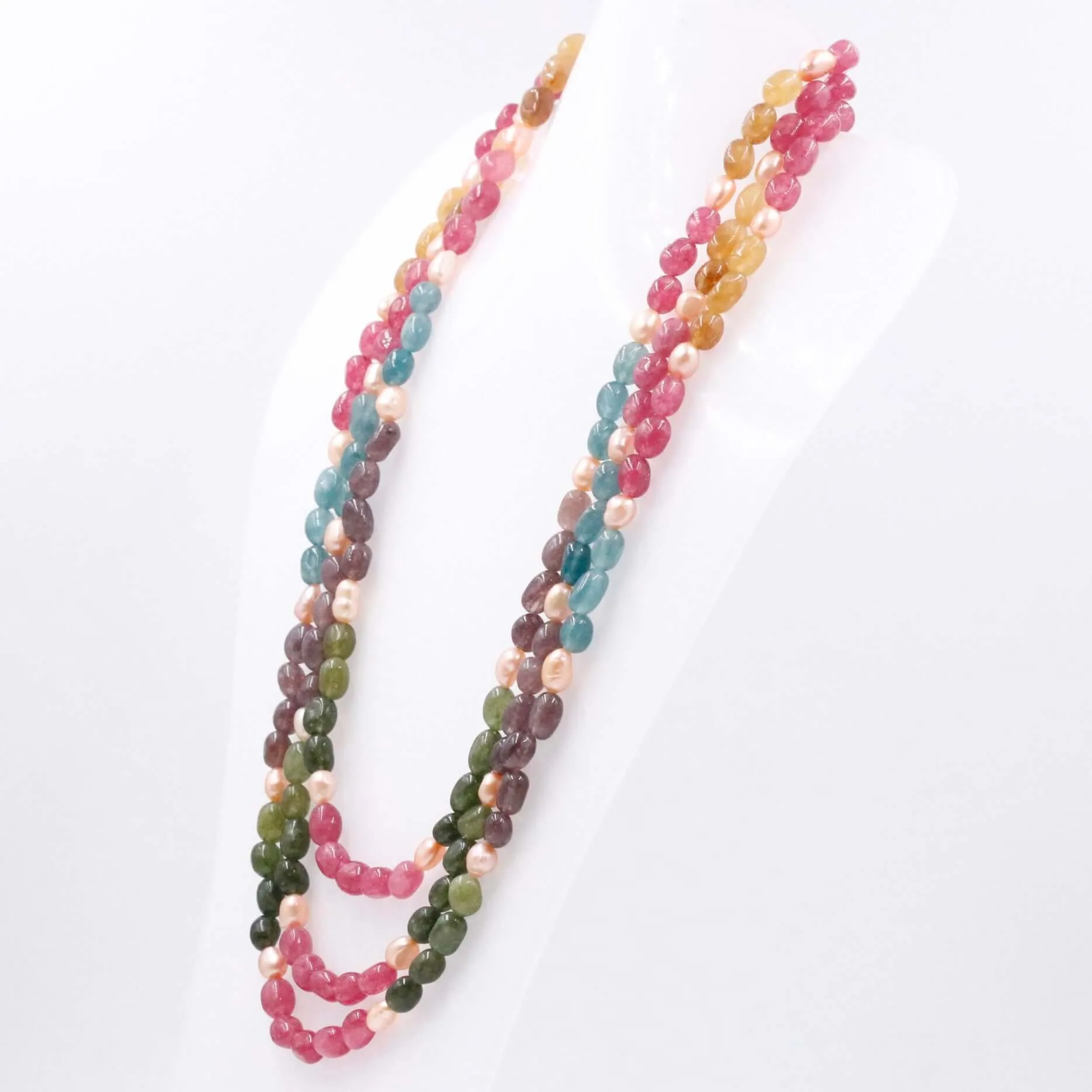 Multi Color Gemstone Necklace Multi Color Quartz W/ Fresh Water Pearl Gemstone Necklace Layered Necklace Long Necklace SKU 6143336