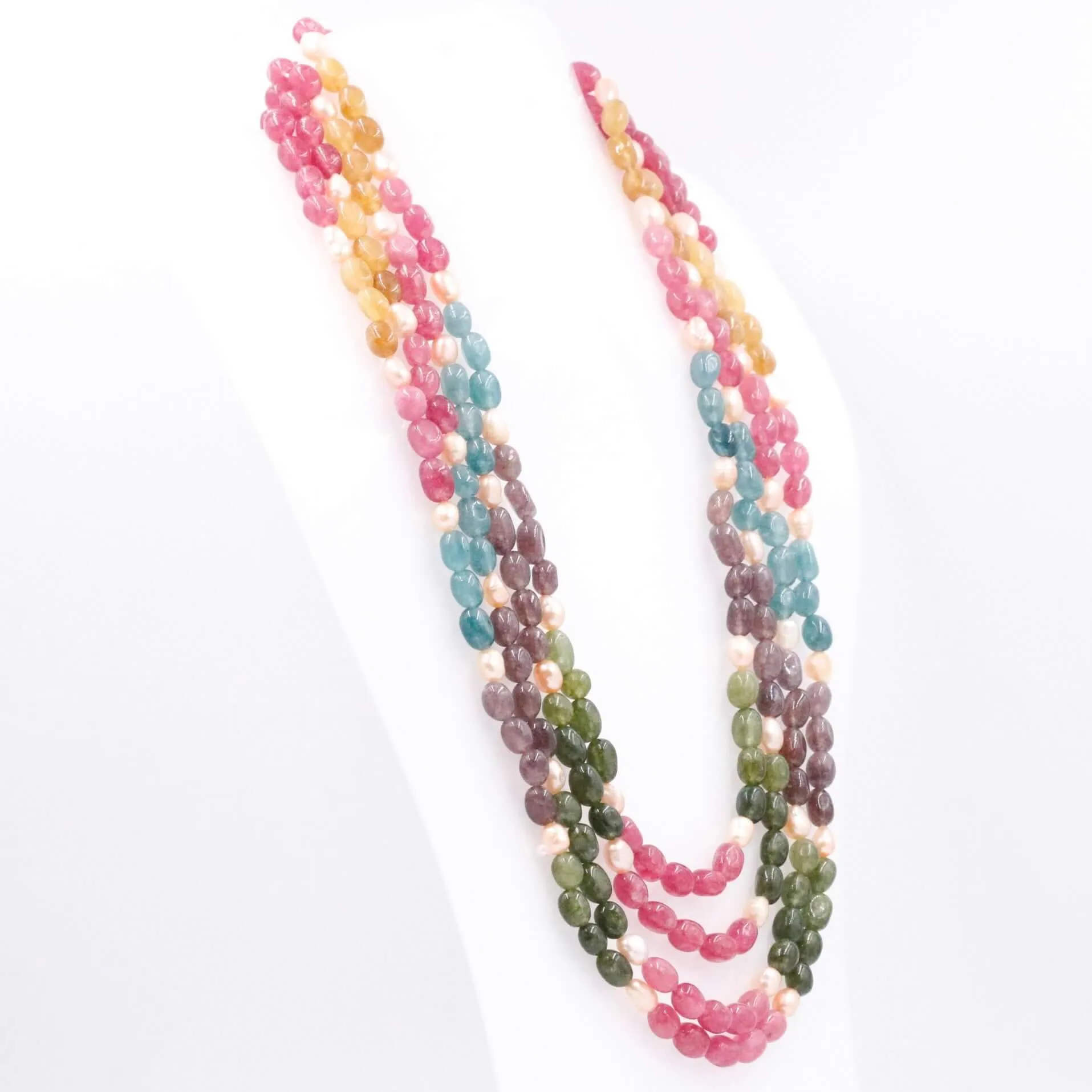 Multi Color Gemstone Necklace Multi Color Quartz W/ Fresh Water Pearl Gemstone Necklace Layered Necklace Long Necklace SKU 6143336