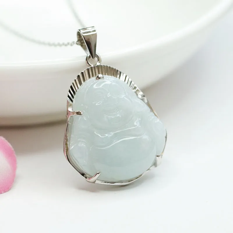 Myanmar Jade Buddha Necklace crafted in Sterling Silver