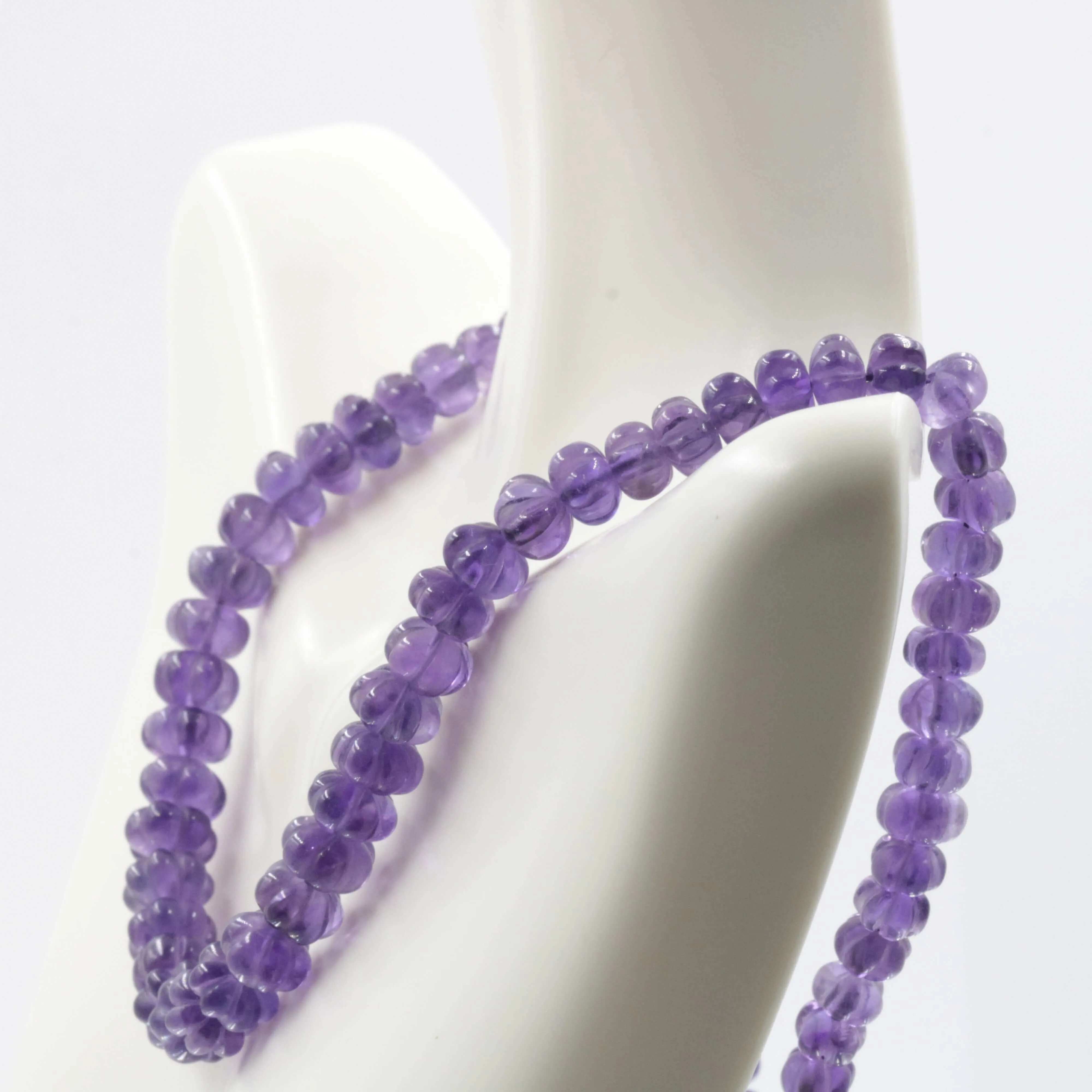 Natural Amethyst Pumpkin Shaped Beaded Necklace Amethyst Pumpkin Necklace Purple Gemstone Beaded Necklace SKU 6142704