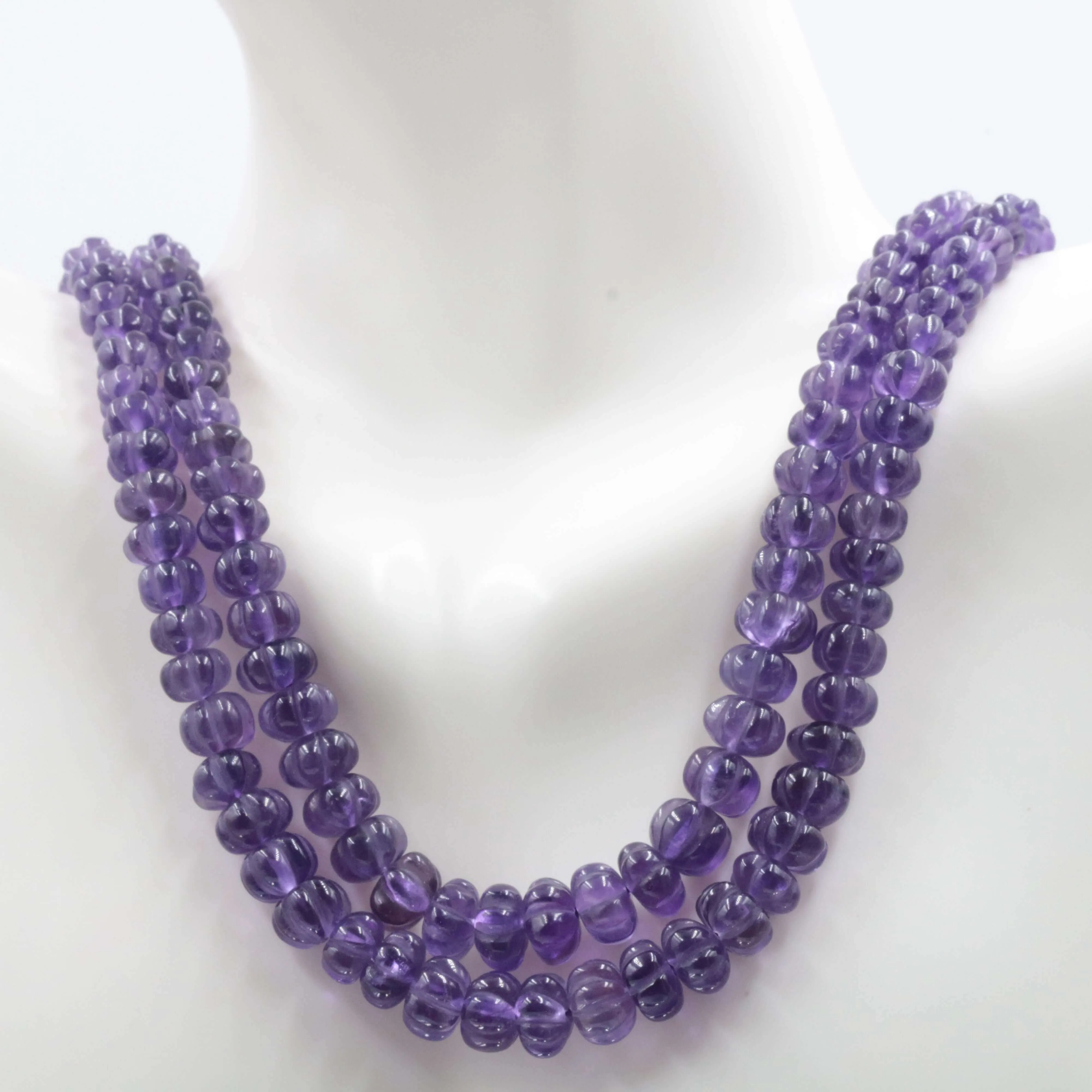 Natural Amethyst Pumpkin Shaped Beaded Necklace Amethyst Pumpkin Necklace Purple Gemstone Beaded Necklace SKU 6142704