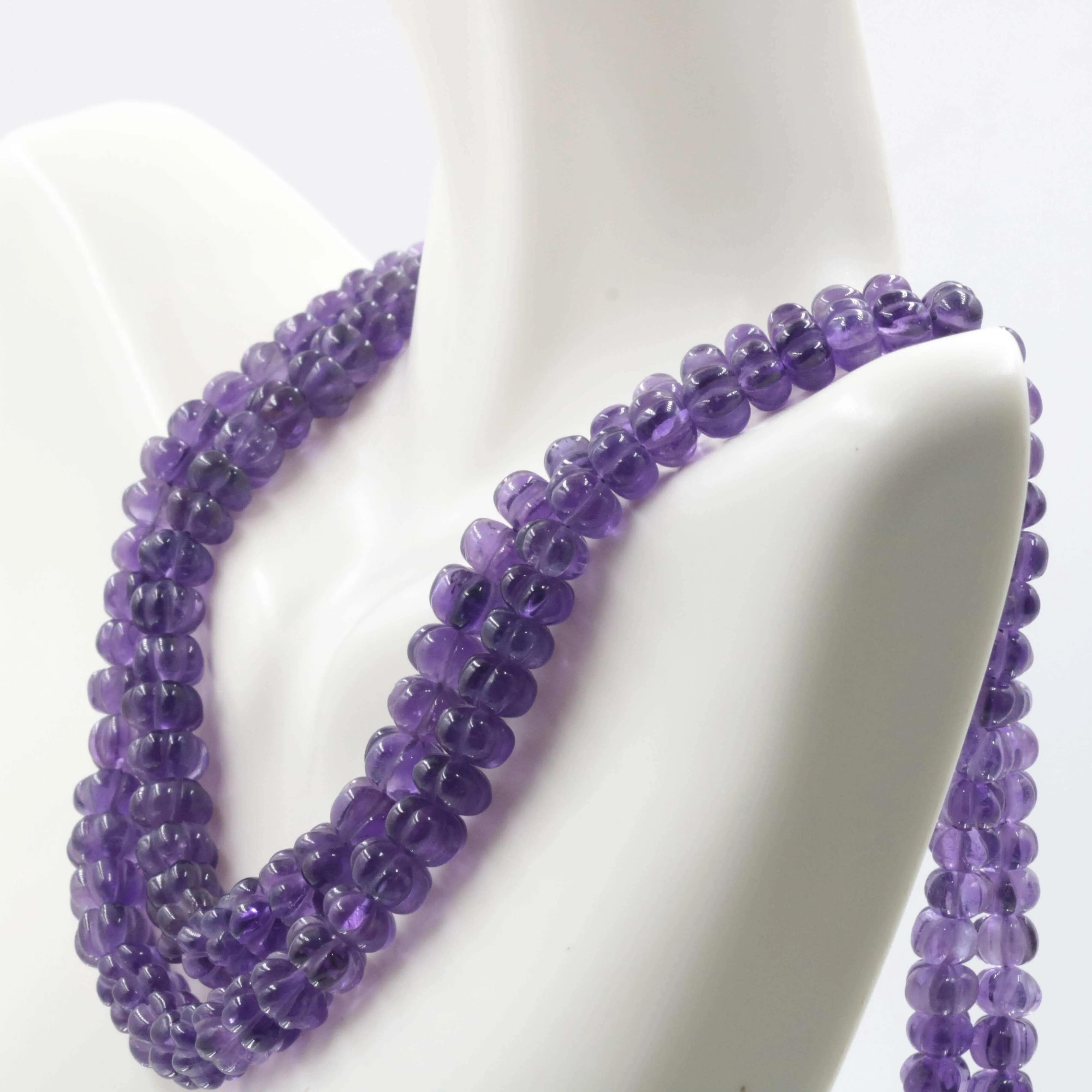 Natural Amethyst Pumpkin Shaped Beaded Necklace Amethyst Pumpkin Necklace Purple Gemstone Beaded Necklace SKU 6142704