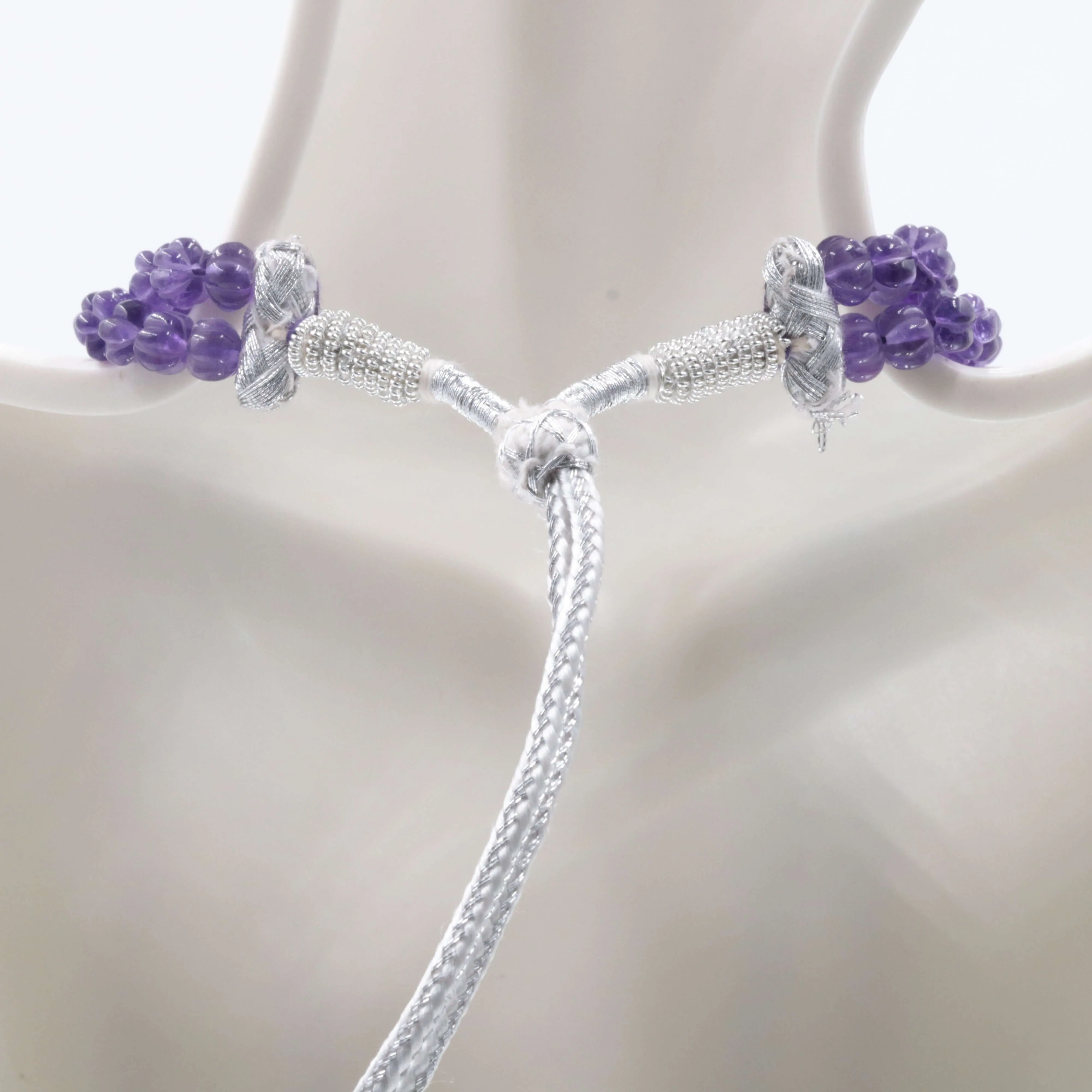 Natural Amethyst Pumpkin Shaped Beaded Necklace Amethyst Pumpkin Necklace Purple Gemstone Beaded Necklace SKU 6142704