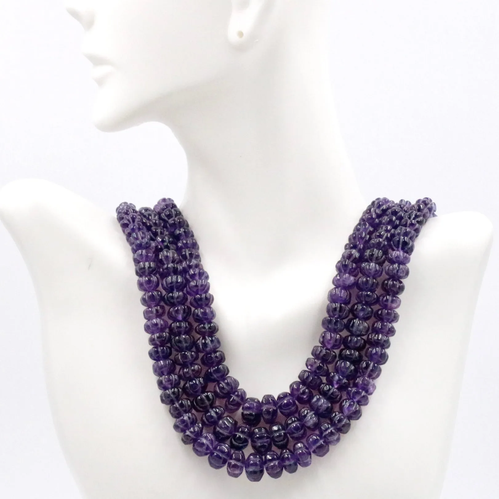 Natural Amethyst Pumpkin Shaped Beaded Necklace Amethyst Pumpkin Necklace Purple Gemstone Beaded Necklace SKU 6142704