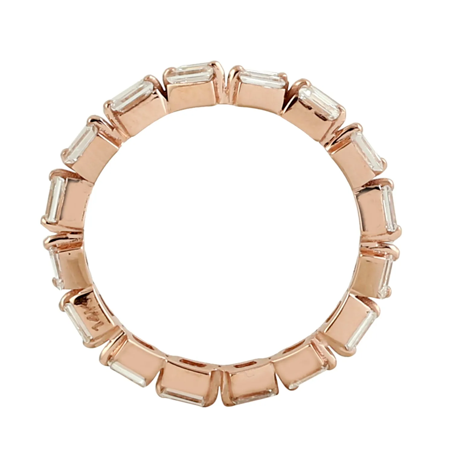 Natural Baguette 14k Rose Gold Designer Band Ring For Gift