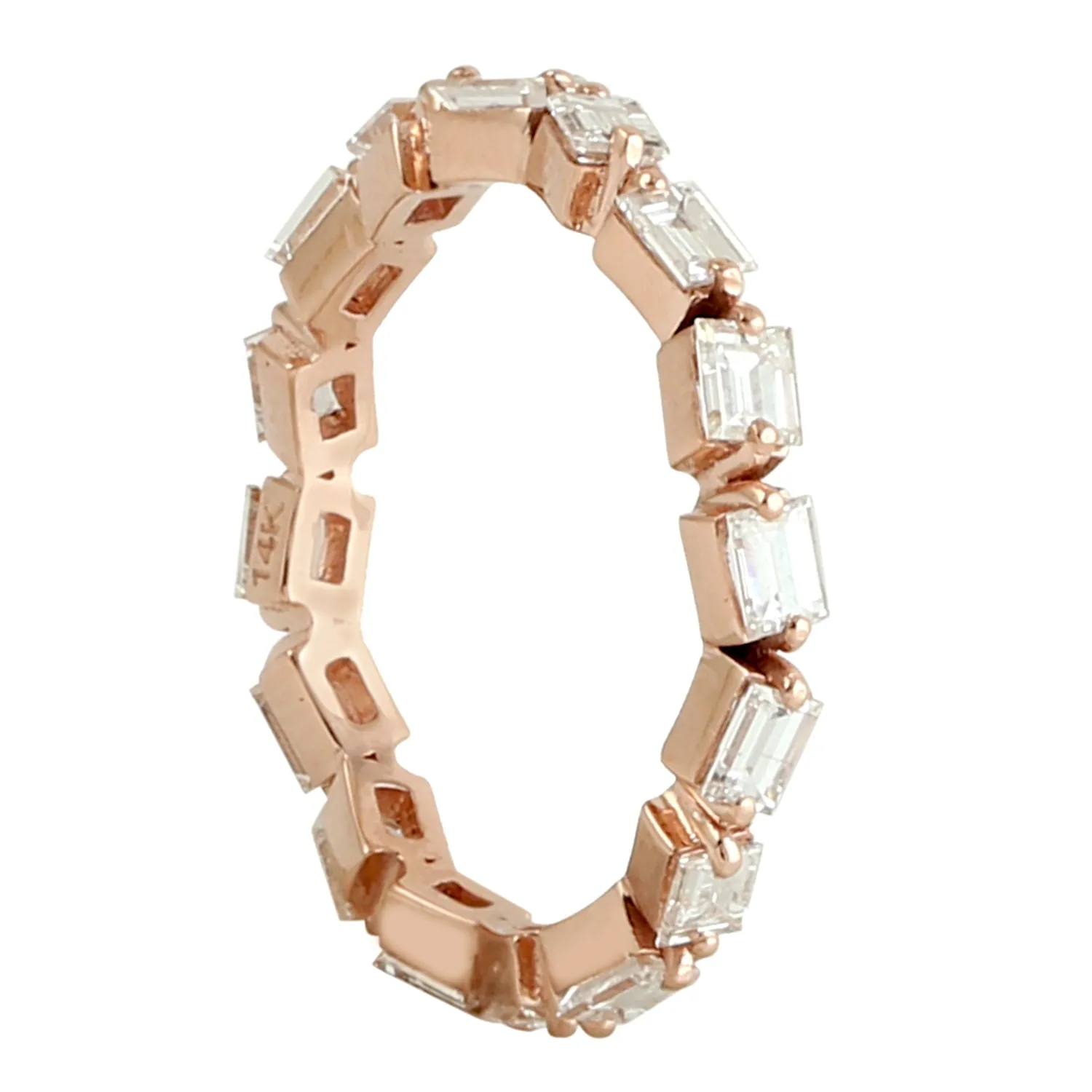 Natural Baguette 14k Rose Gold Designer Band Ring For Gift