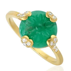 Natural Emerald Cocktail Ring 18k Yellow Gold Diamond Jewelry