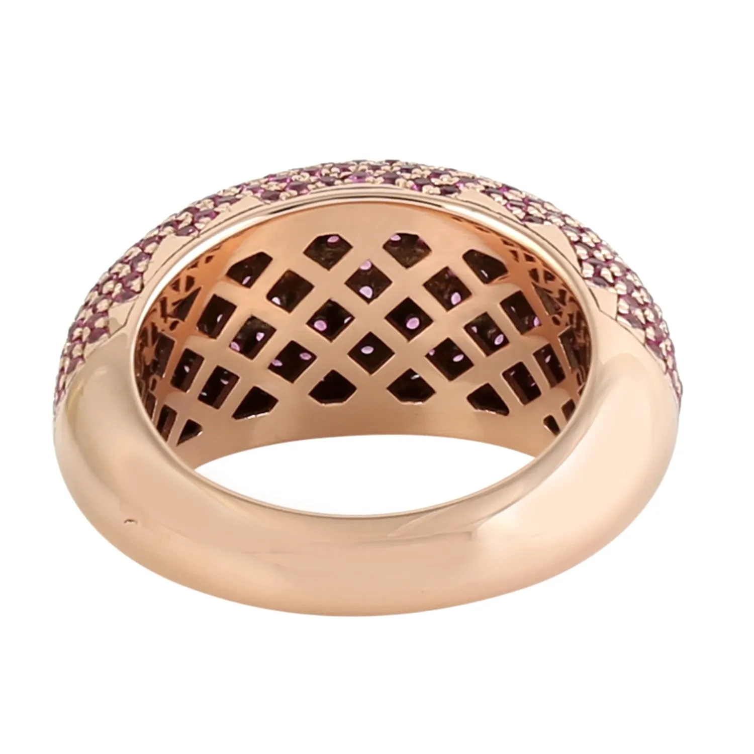 Natural Micro Pave Pink Sapphire Dome Ring In 18k Rose Gold For Her