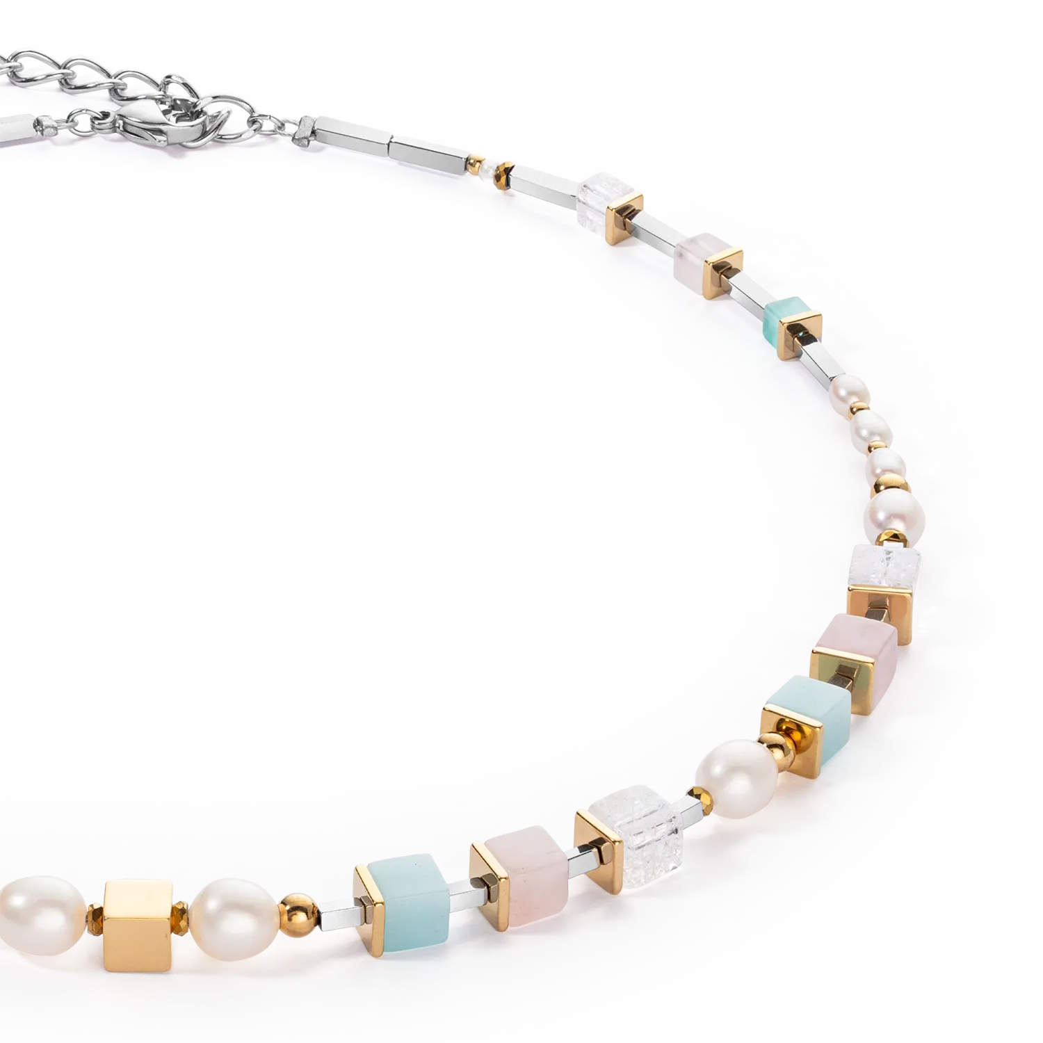 Necklace Classic Romantic Cubes & Pearls bicolour