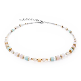 Necklace Classic Romantic Cubes & Pearls bicolour