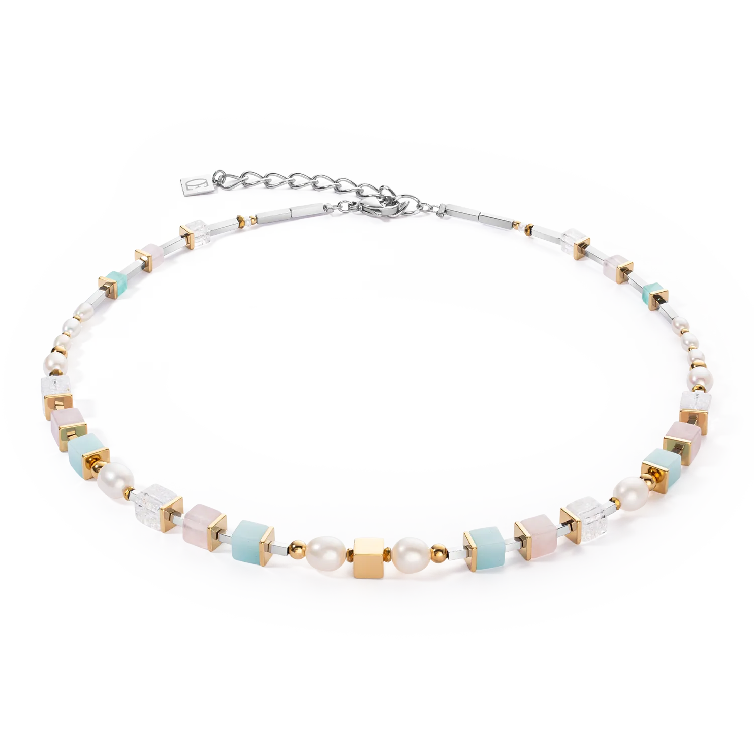 Necklace Classic Romantic Cubes & Pearls bicolour