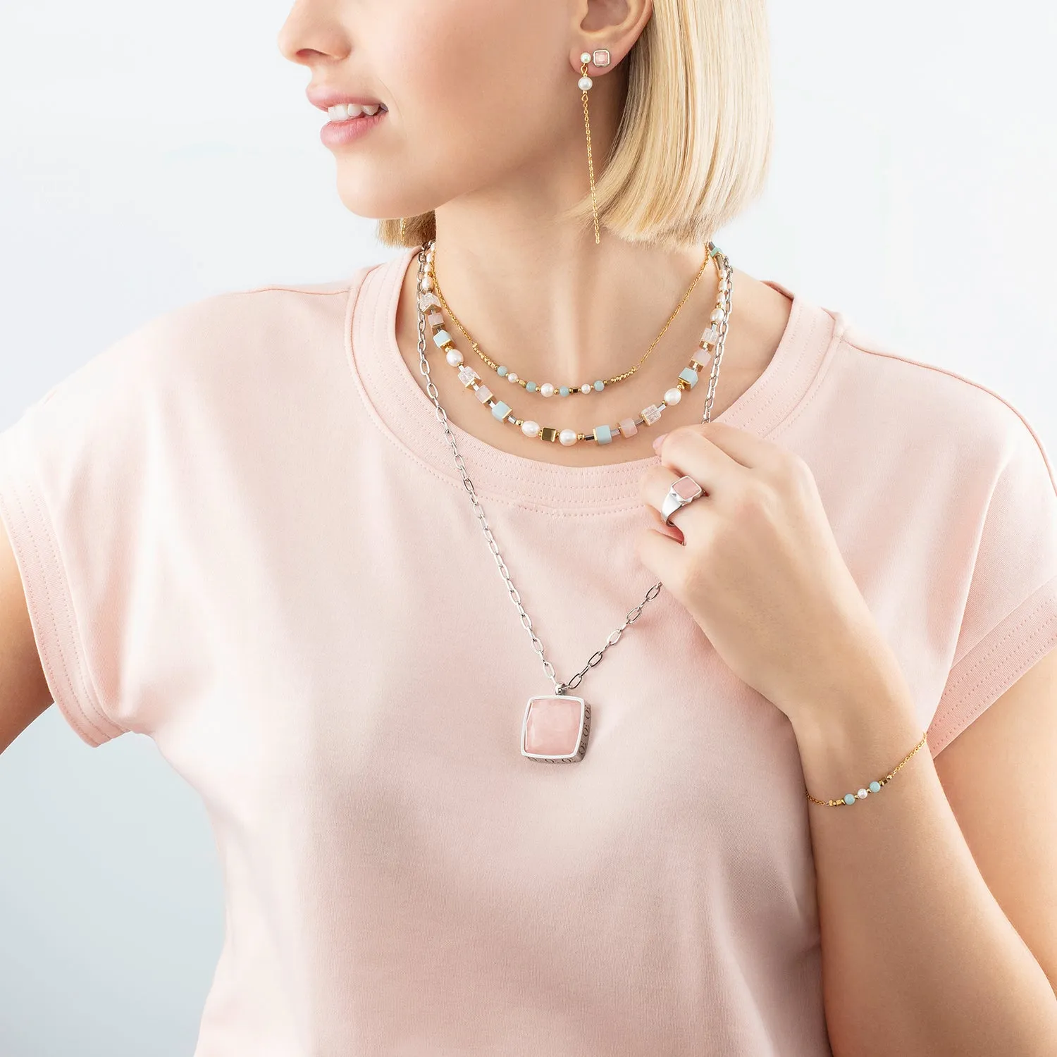 Necklace Classic Romantic Cubes & Pearls bicolour