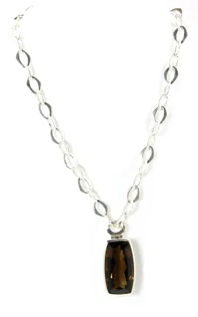 Necklace - Pendant & Handmade Link Chain Smokey Quartz Sterling Silver