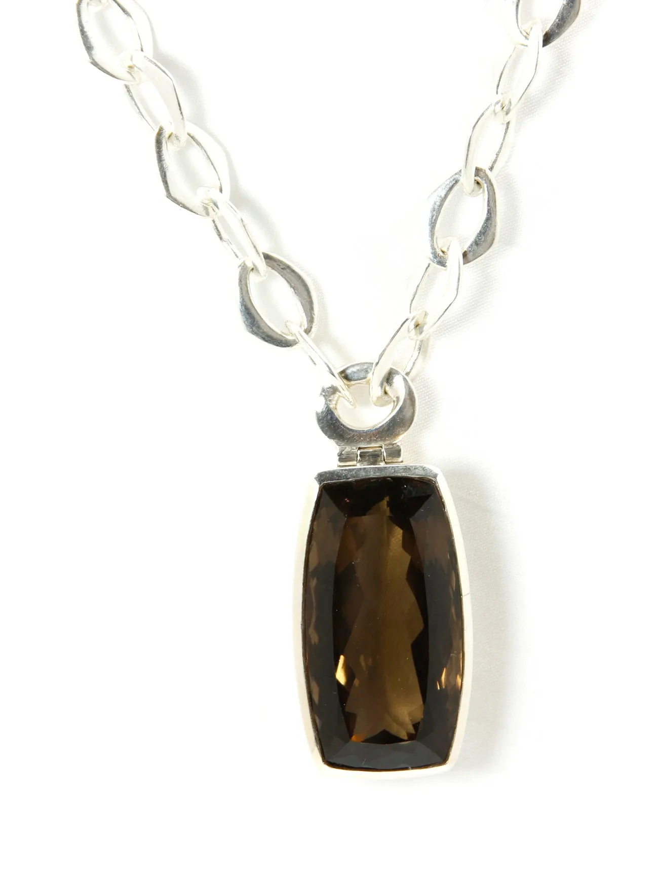Necklace - Pendant & Handmade Link Chain Smokey Quartz Sterling Silver