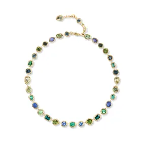 One-of-a-Kind Pillow Necklace with Blue-Green Mixed Cabochons and Faceted Stones