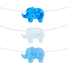 Opal Elephant Necklace Floating Invisible Illusion. Opal Elephant Pendant Charm Fishing Line Choker