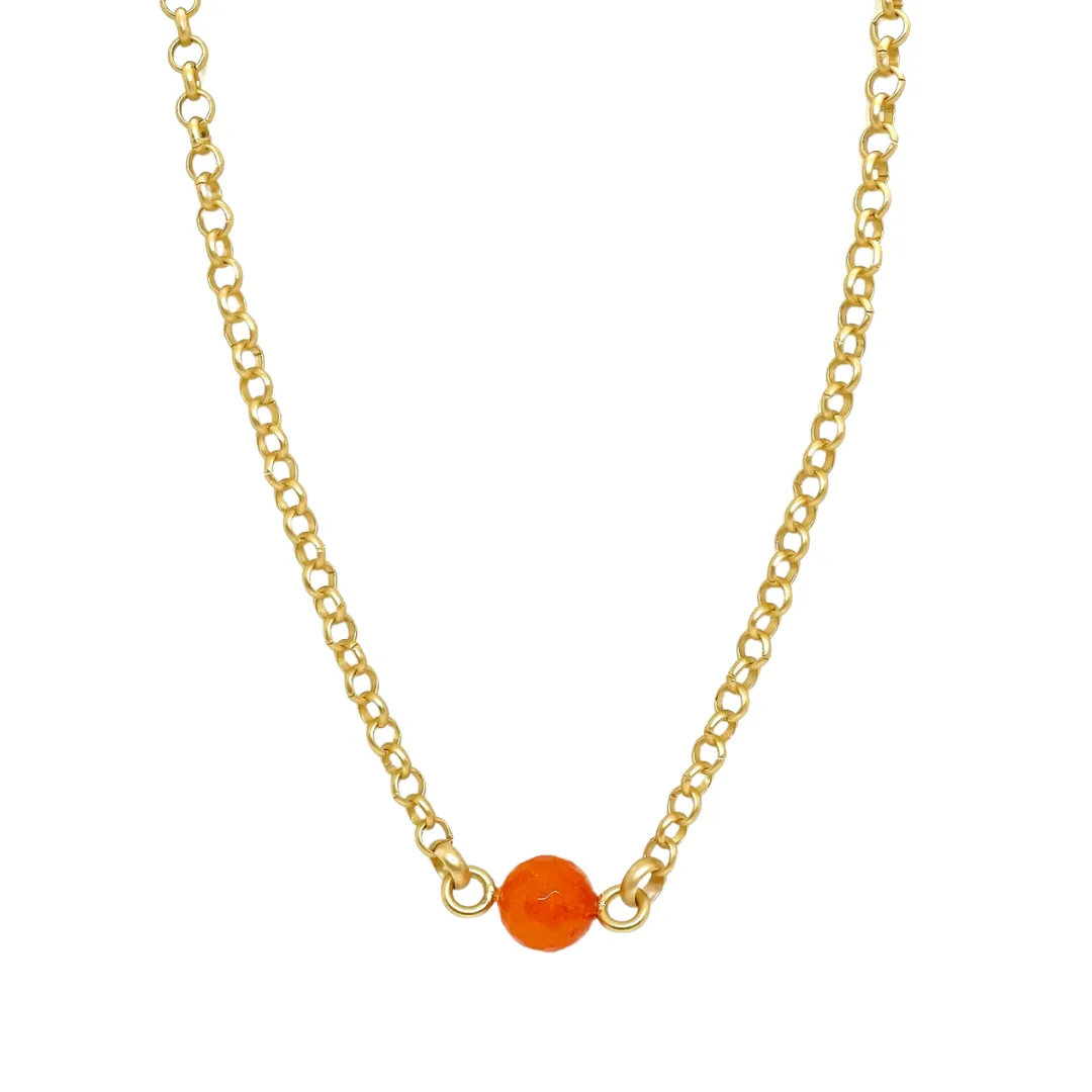 Orange Jade on Matte Gold Rolo Chain Necklace
