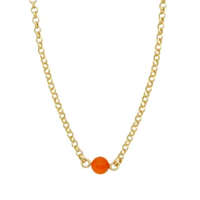 Orange Jade on Matte Gold Rolo Chain Necklace